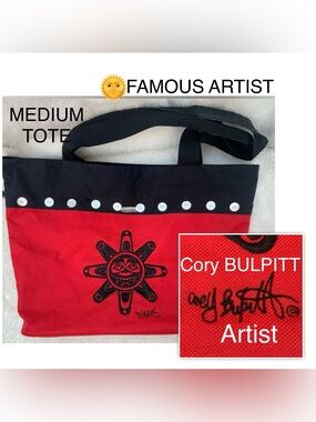SUN 🌞 CORY BULPITT signed tote, lined, 🐚 button, Native, Haida, ARTIST westcoast